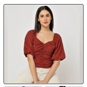 GAP Rust Ruched Puff Sleeve Blouse, NWOT